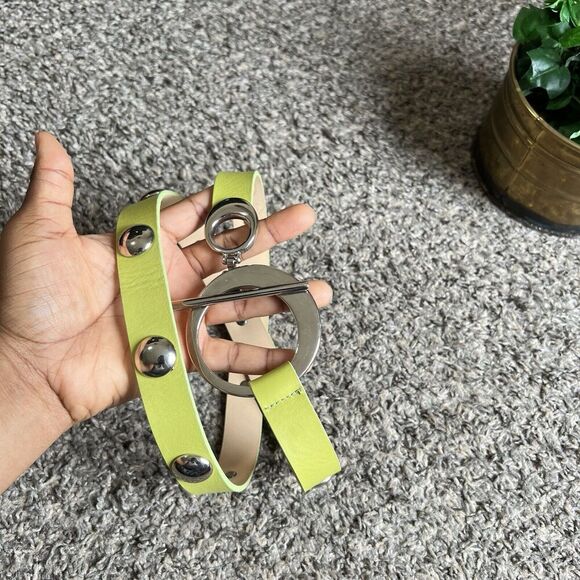 Garuglieri Neon Green Silver Studs Waist Belt Sz M Italian Leather Designer New main image 10